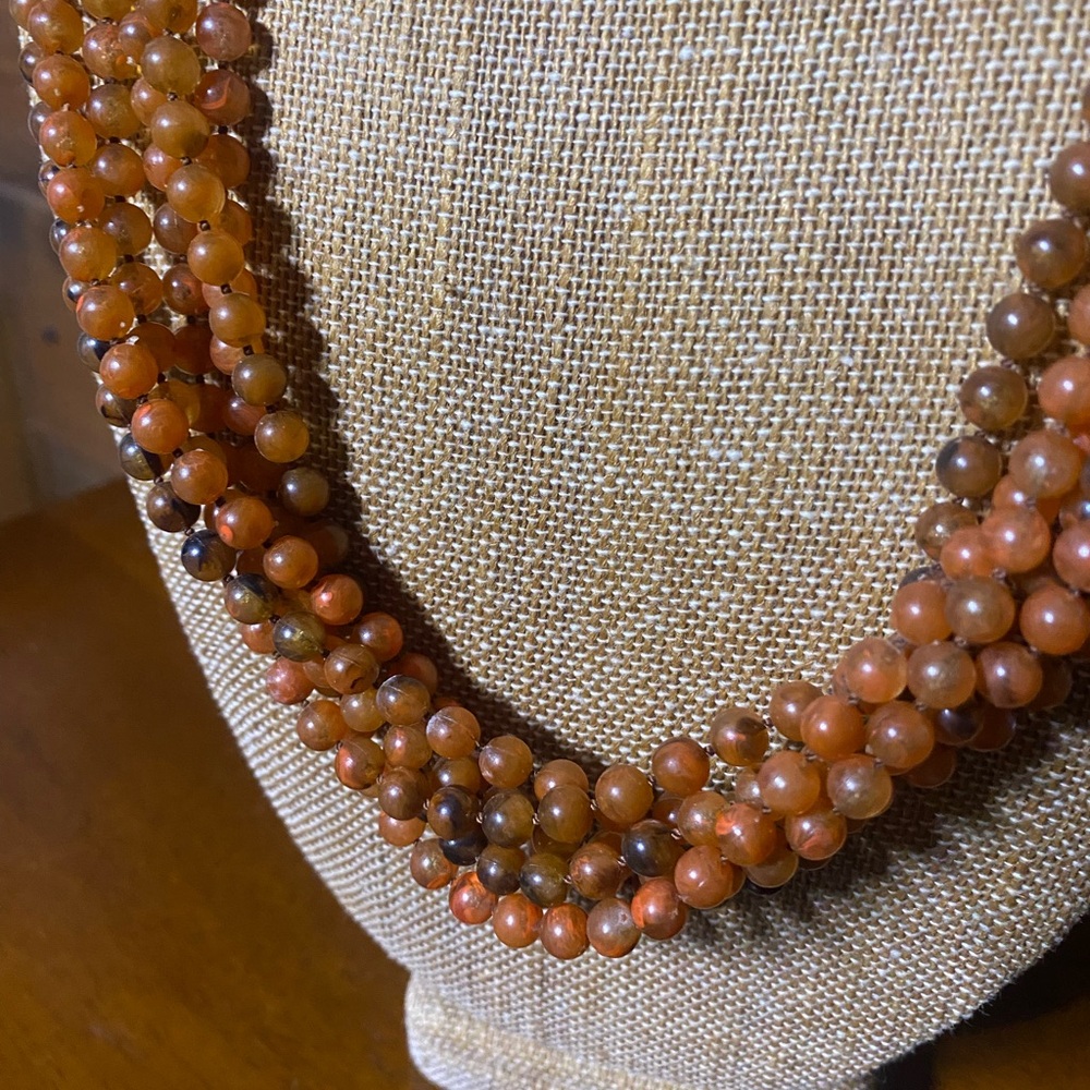 Vintage Carnelian Agate beaded Multi Strand Necklace - Picture 5 of 11